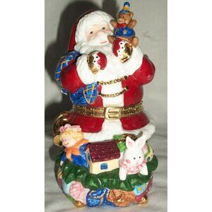 Traditions Porcelain Hinged Keepsake Decorative Box Christmas Xmas Santa Claus